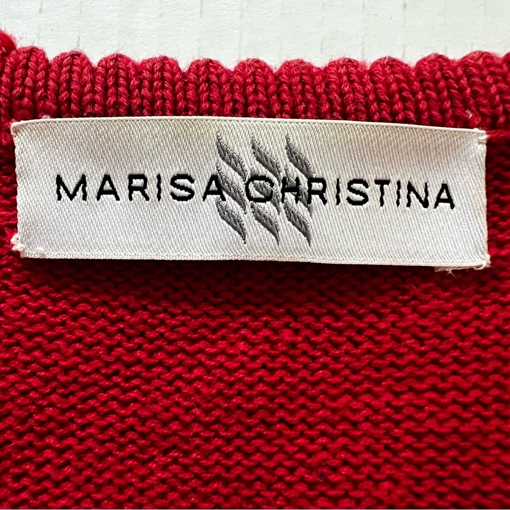 Marisa Christina Vintage Red Wool Blend Americana Teddy Bear Knit Sweater Vest S - Picture 13 of 16